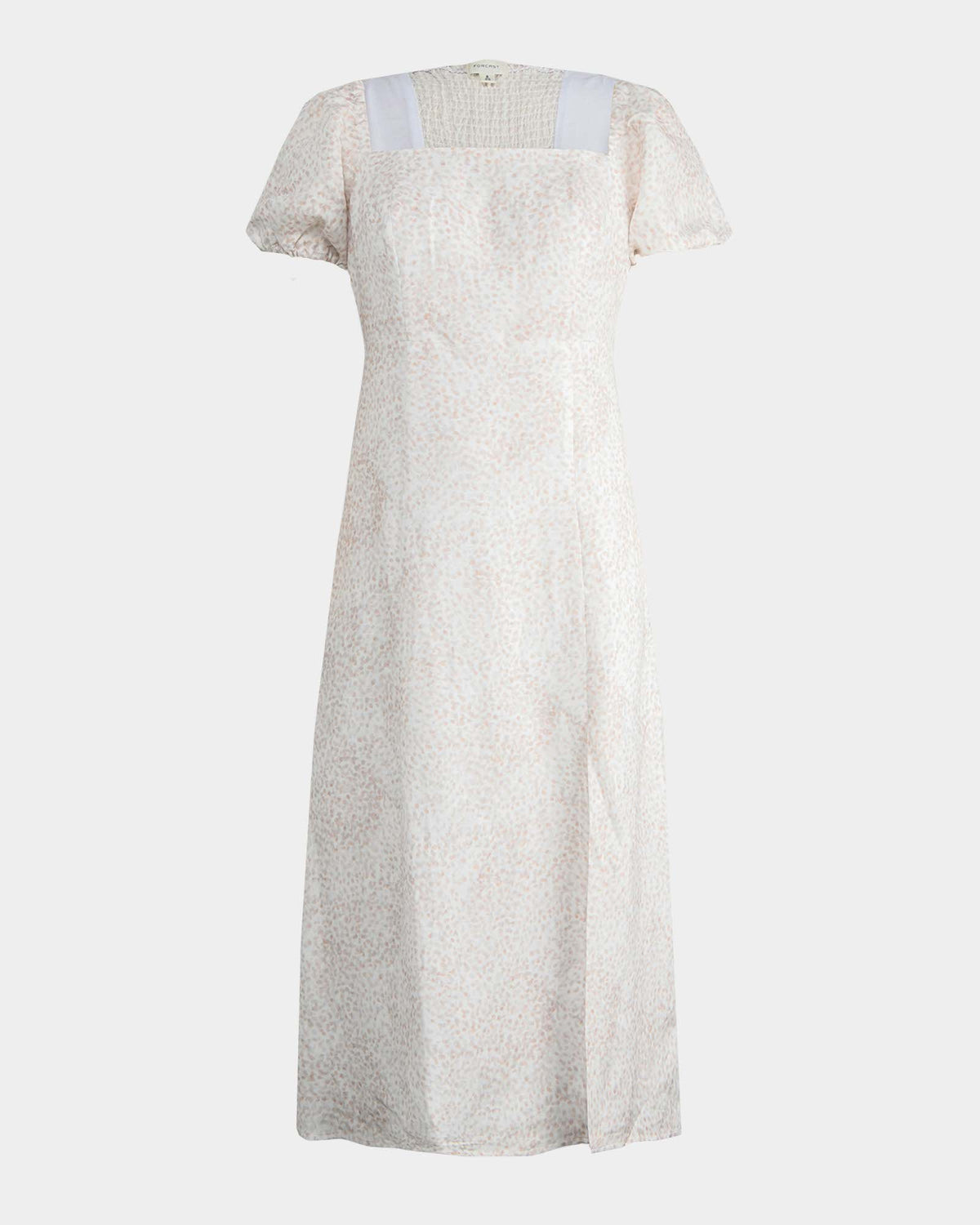 Hazy Linen Puff Sleeve Dress in summer beige — product-only view