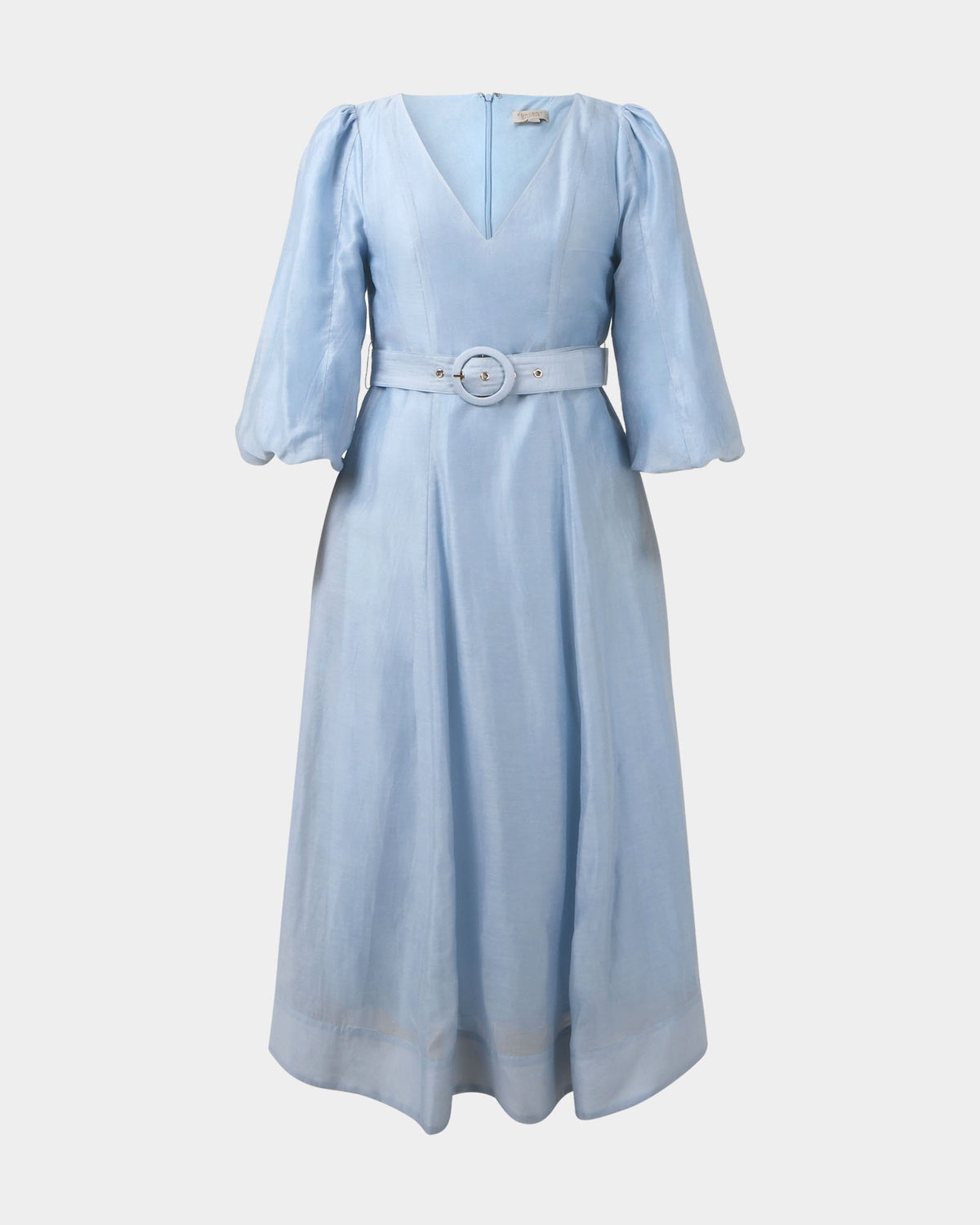 Marlie Puff Sleeve Midi Dress in ash blue — product-only view