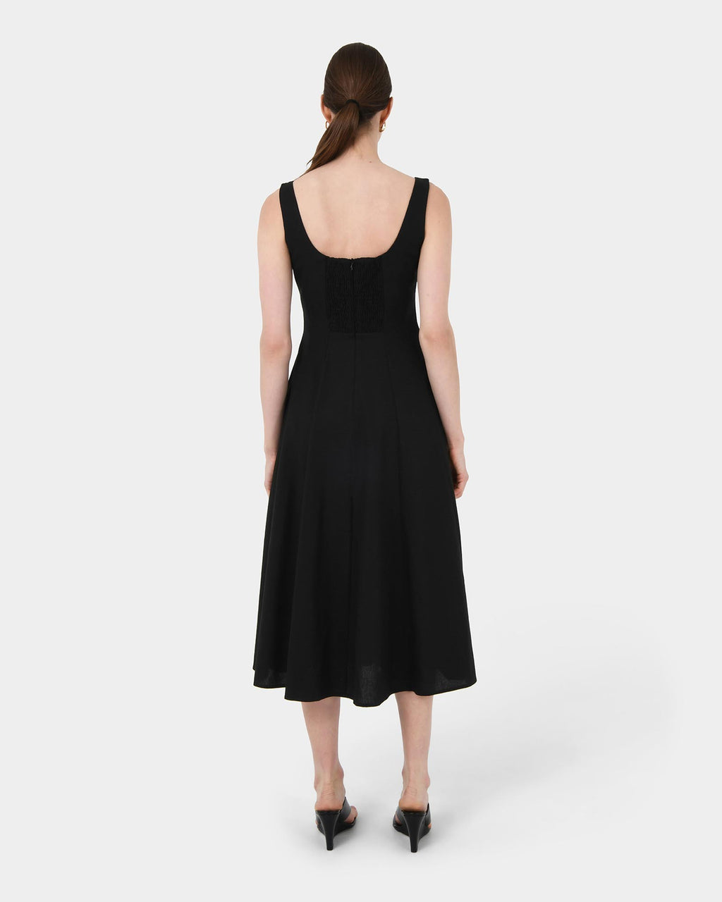 Saira 2 Linen A-Line Dress in black — back view