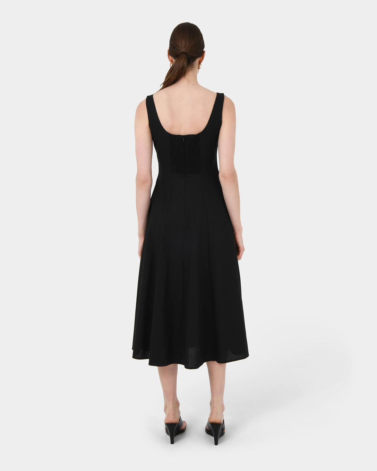 Saira 2 Linen A-Line Dress in black — back view