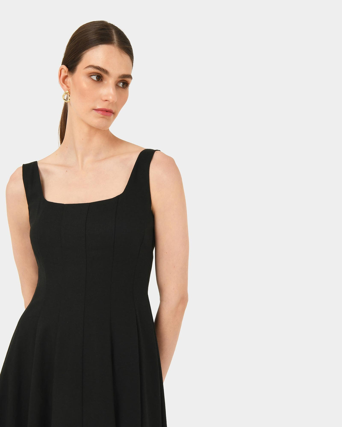 Saira 2 Linen A-Line Dress in black — close-up view