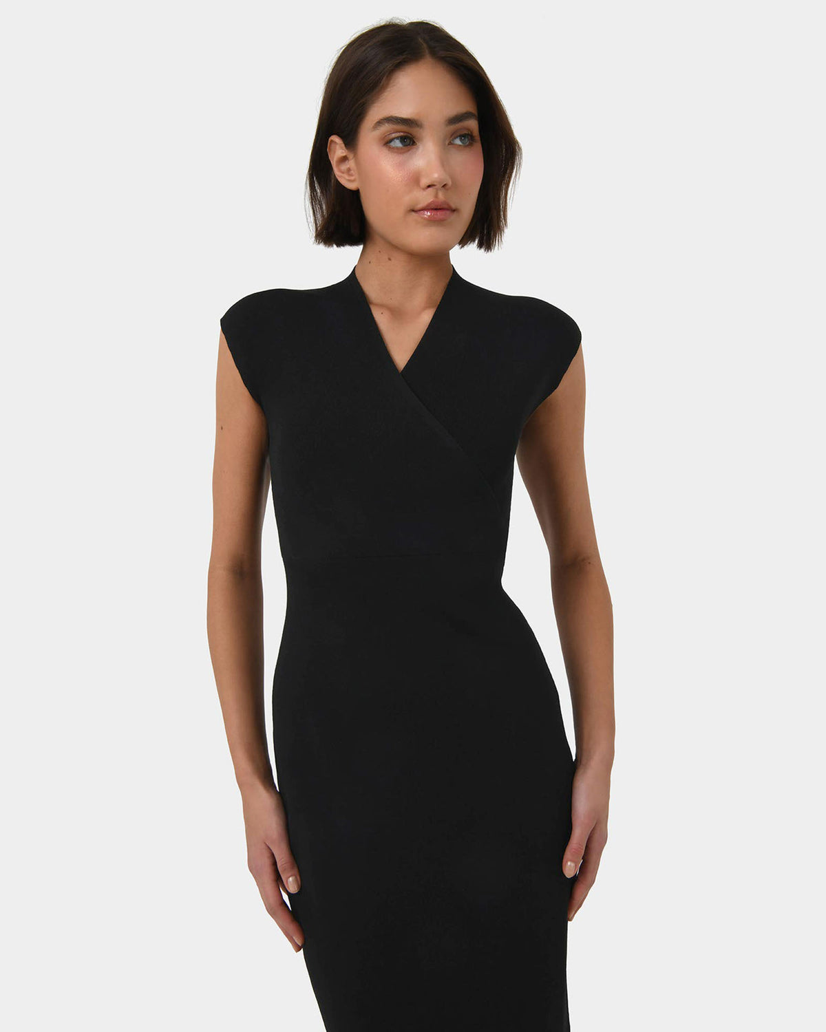 Ani Cross Over Knit Dress in black — close-up view 2