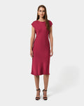 Dulce Satin Midi Dress in burgundy — full-length view
