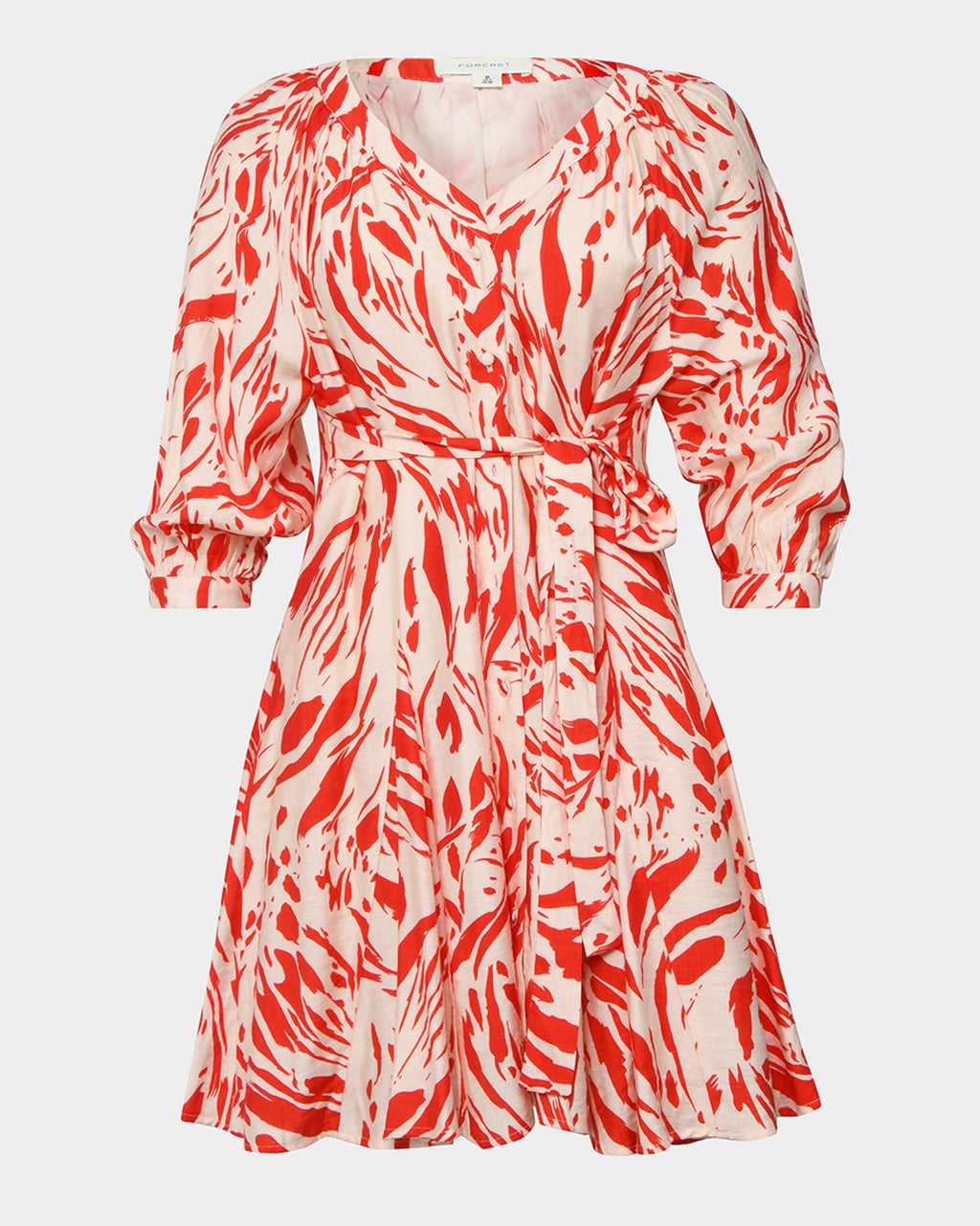 Vienna V-Neck Tie Dress in animal red — product-only view
