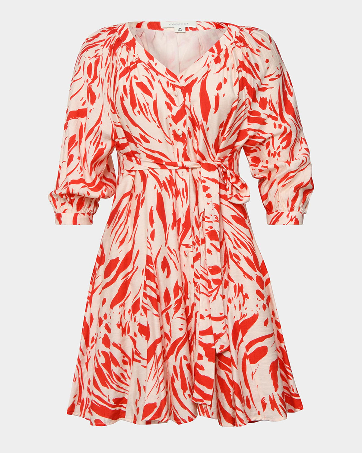 Vienna V-Neck Tie Dress in animal red — product-only view