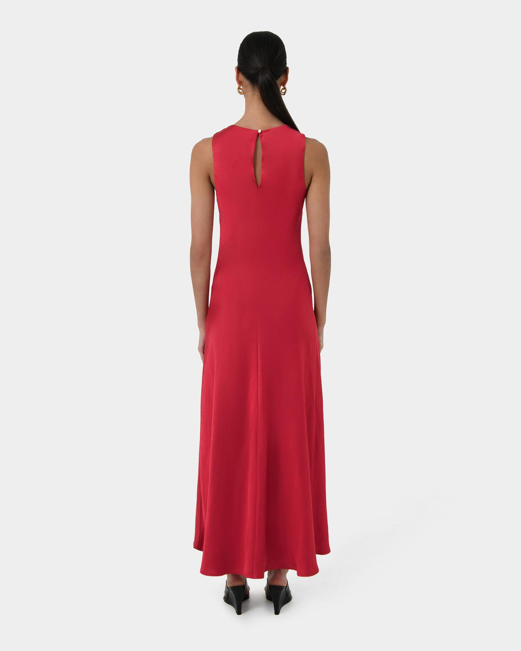 Louisa Satin Bias Dress in red — back view