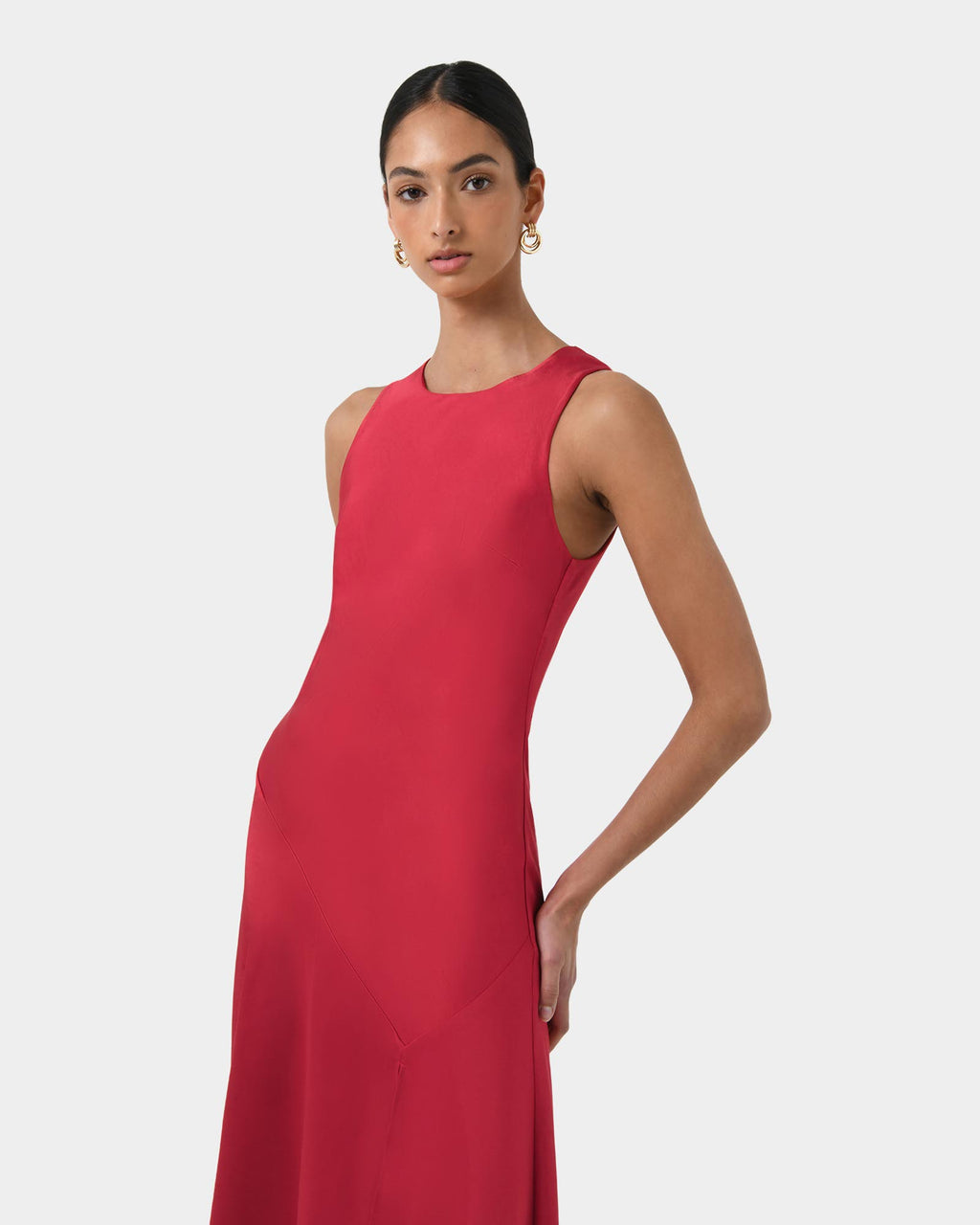 Louisa Satin Bias Dress in red — close-up view