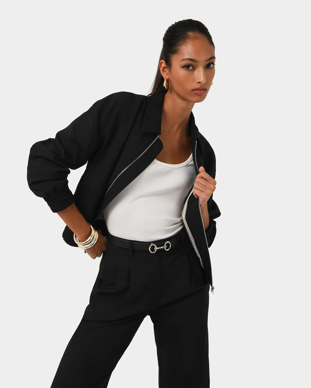 Amera Bomber Jacket in black — close-up view