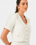 Carmen Tweed Crop Jacket in ivory — close-up view