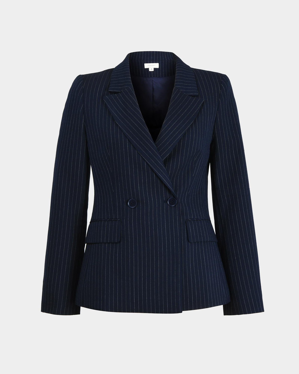 Zara Double Breasted Blazer in navy pinstripe — product-only view