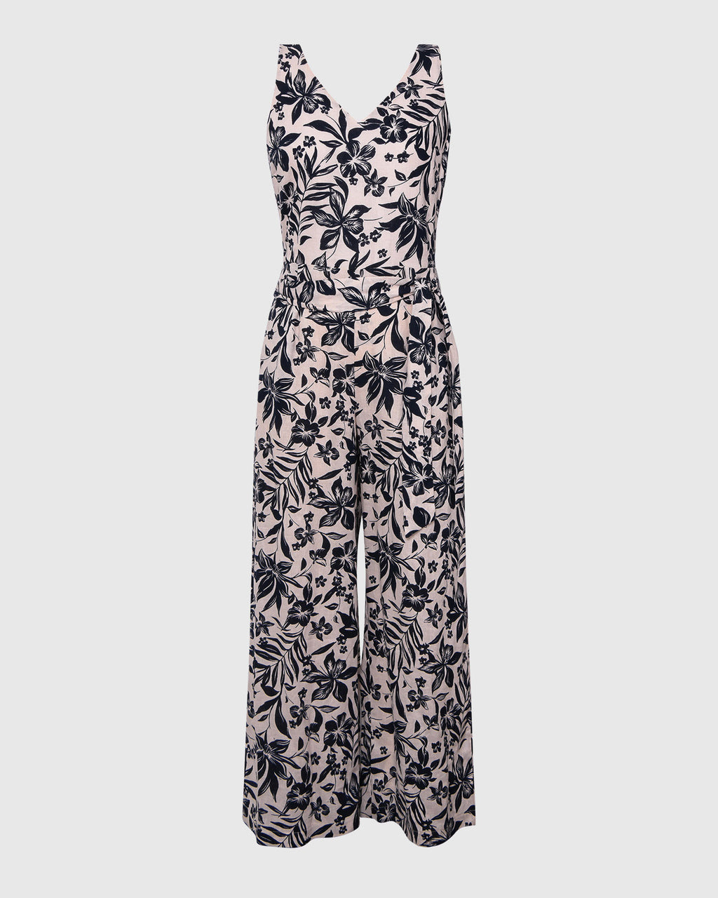 Ren Linen Blend Jumpsuit in navy floral — product-only view