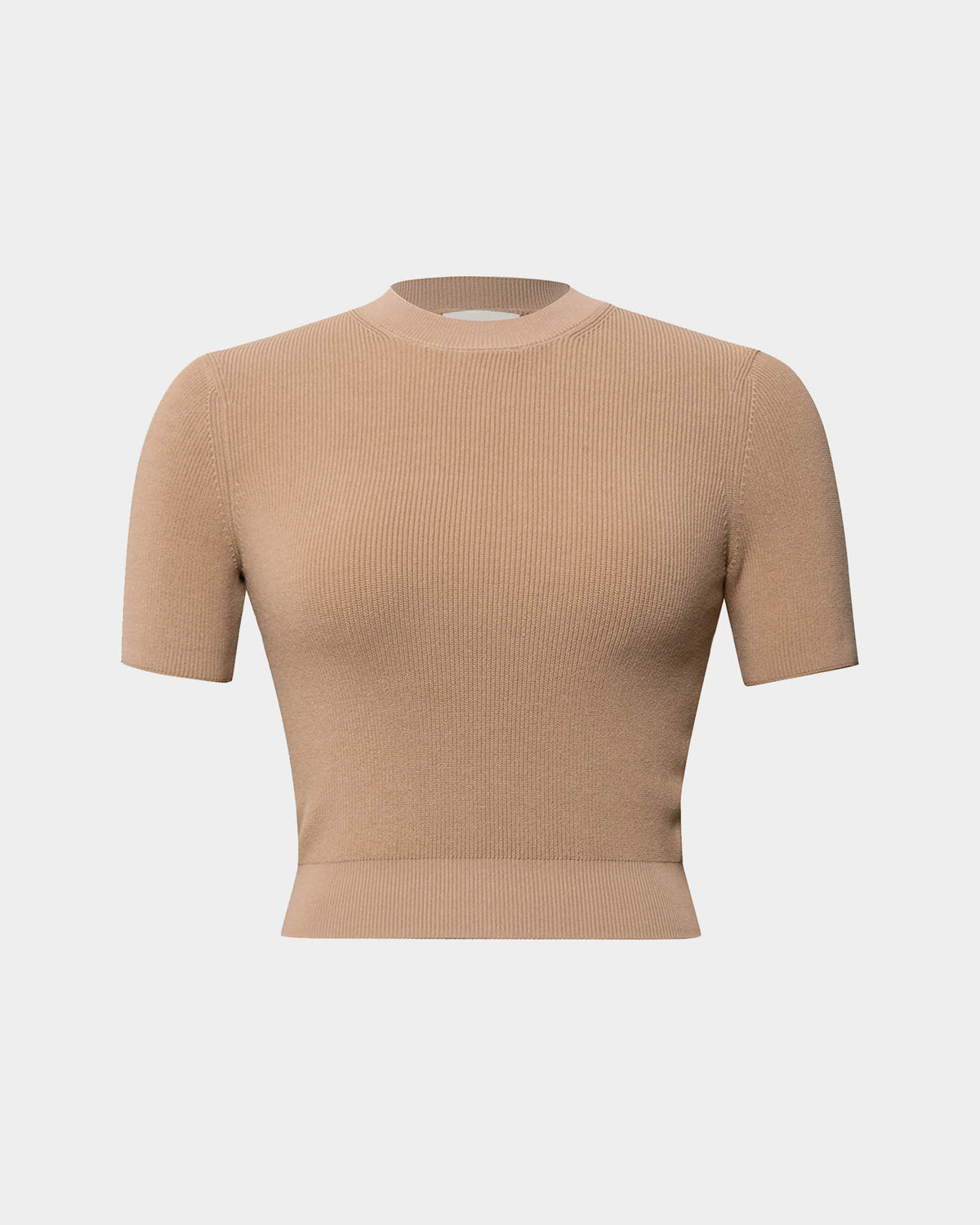 Murphy Crop Knit Top in camel — product-only view
