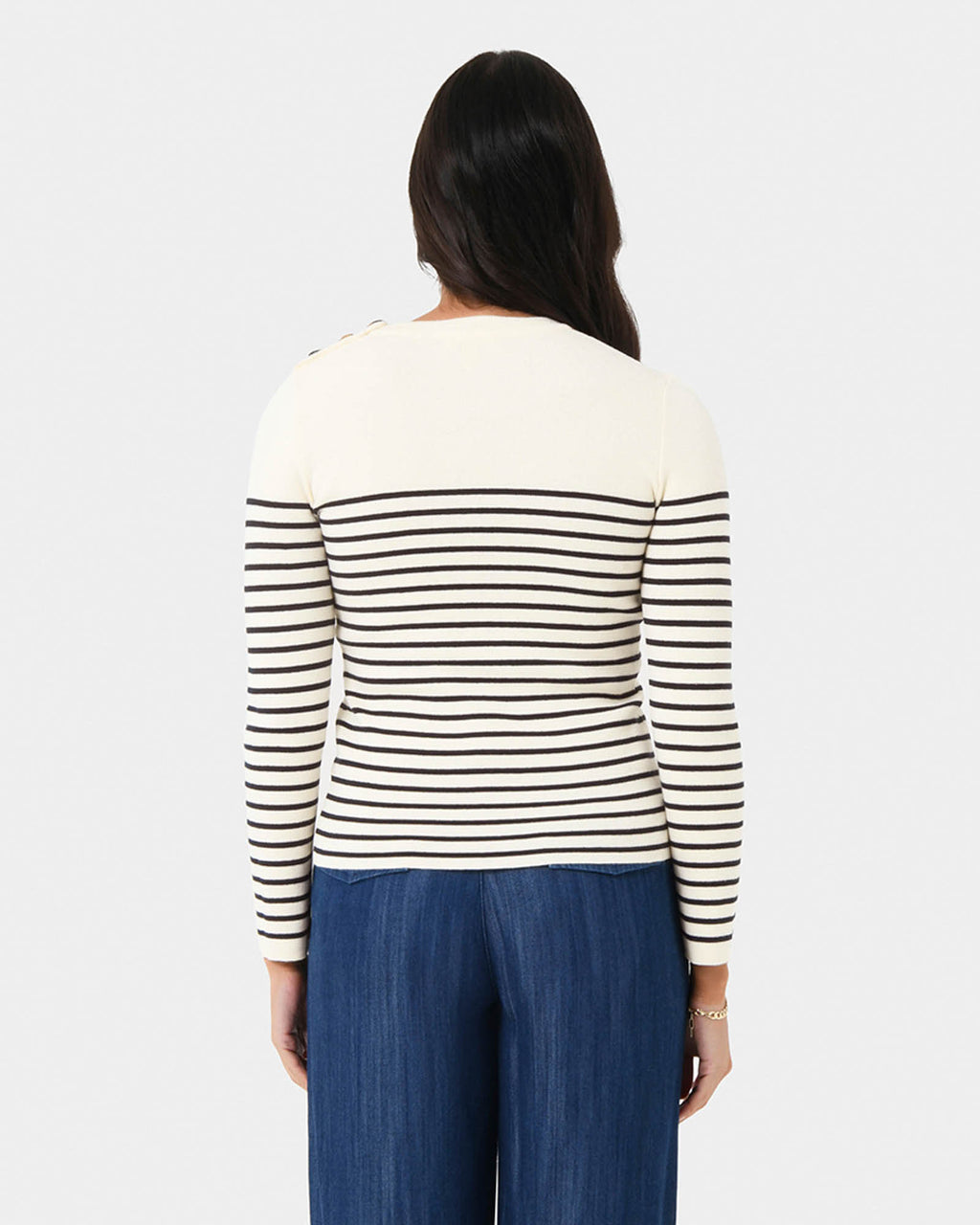 Margot Long Sleeve Knit in ivory navy — back view