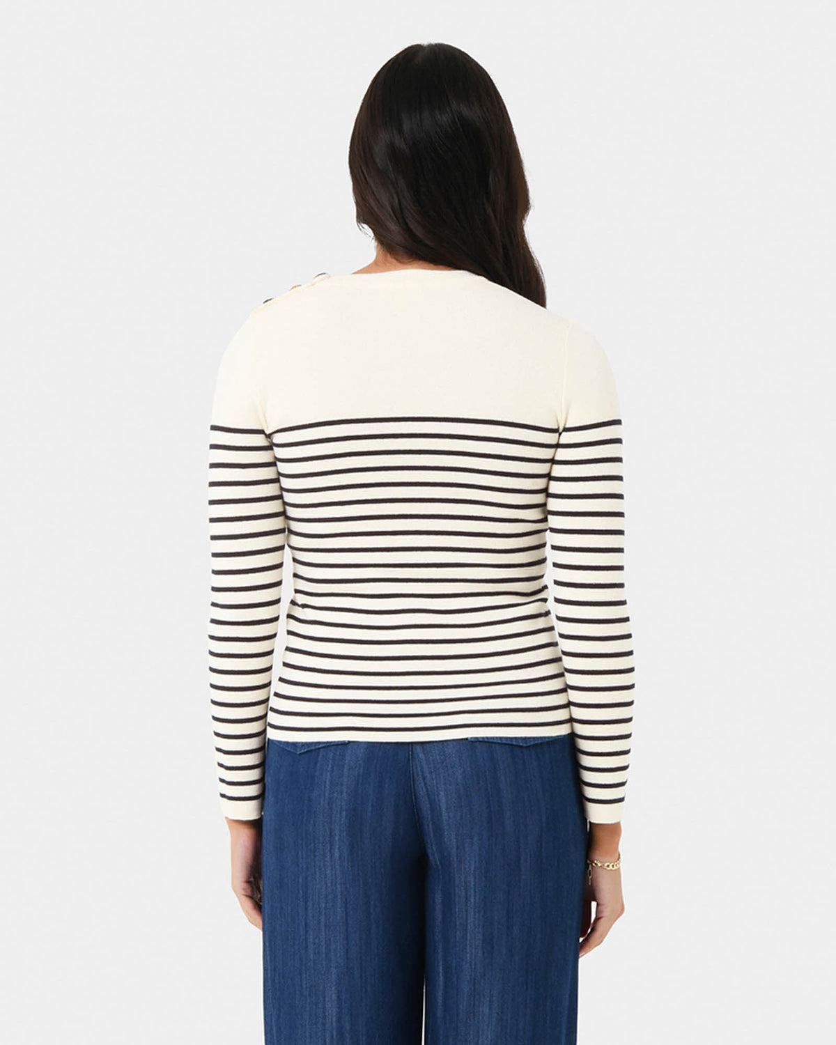 Margot Long Sleeve Knit in ivory navy — back view
