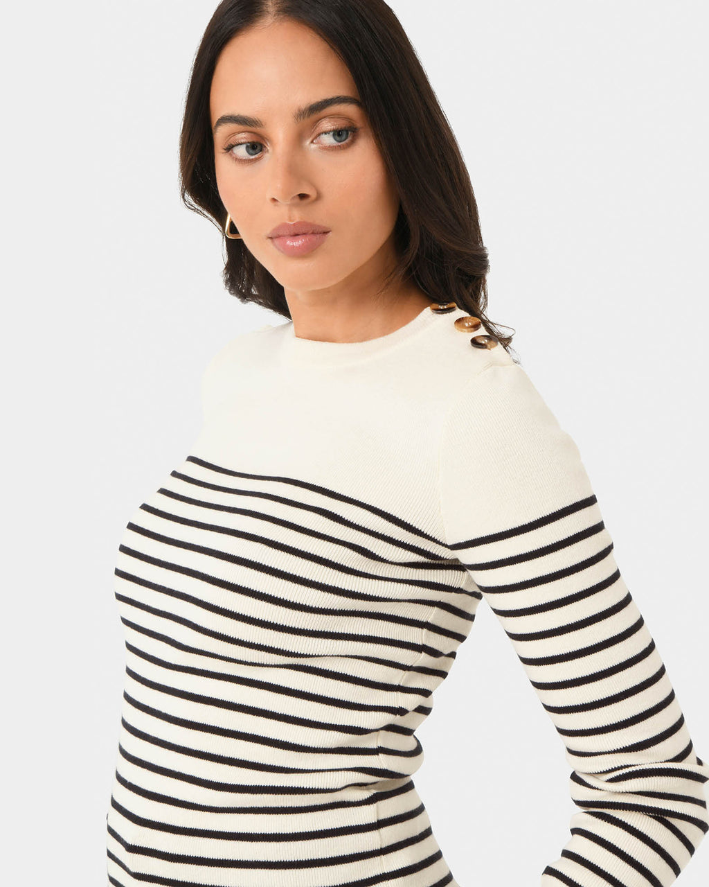Margot Long Sleeve Knit in ivory navy — fabric detail