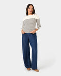 Margot Long Sleeve Knit in ivory navy — full-length view