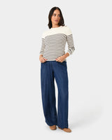 Margot Long Sleeve Knit in ivory navy — full-length view