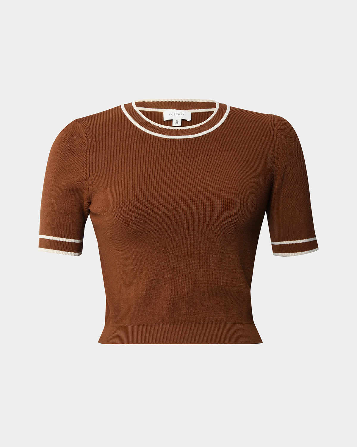 Kiara Contrast Knit Top in tan beige — product-only view