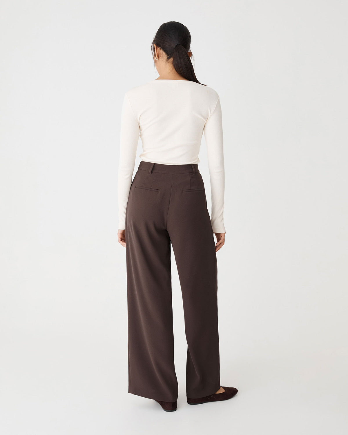 Rumy Wide Leg Tailored Pants in chocolate — back view