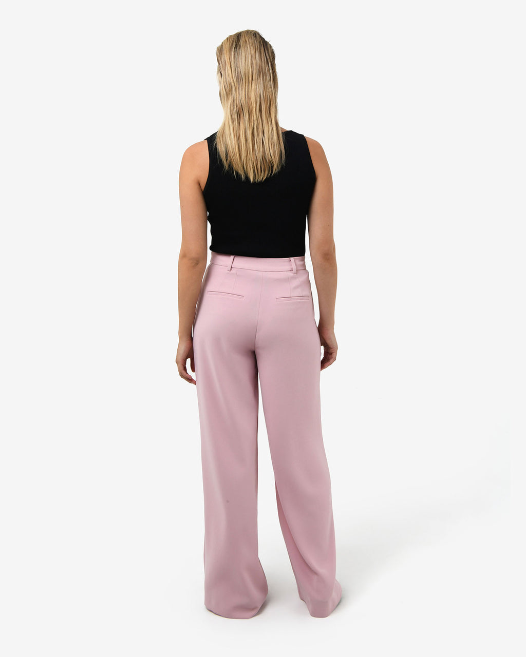 Rumy Wide Leg Tailored Pants in pink — back view