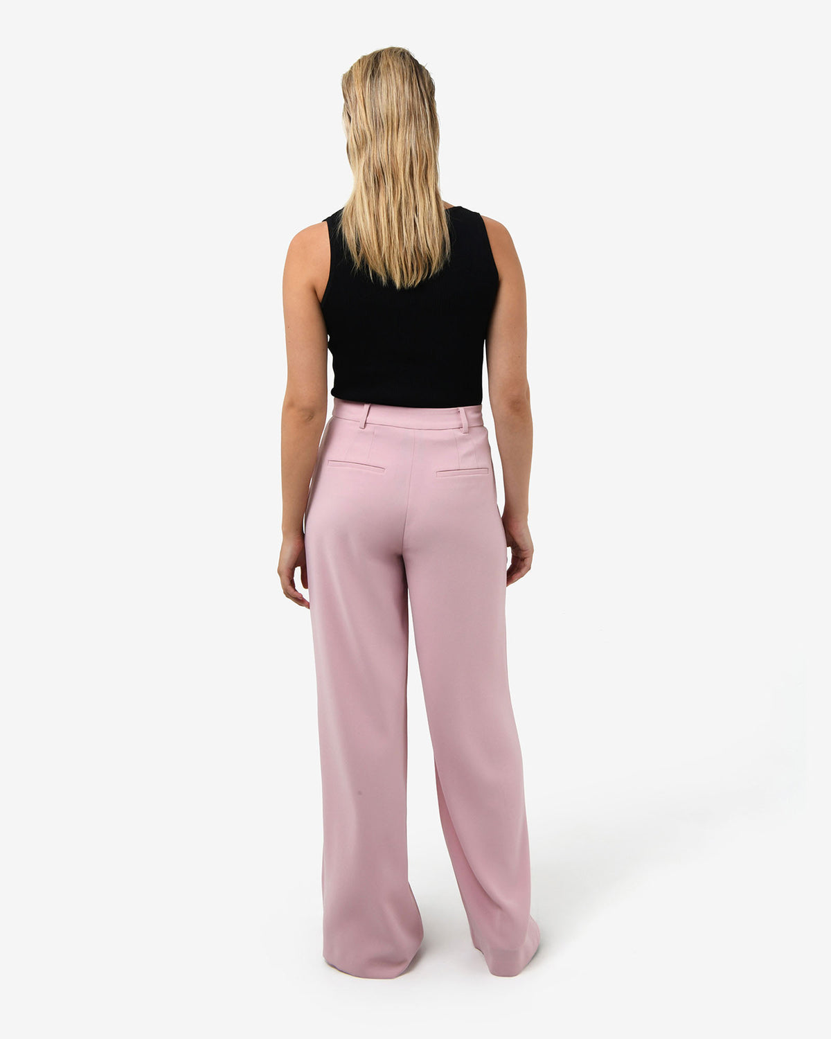 Rumy Wide Leg Tailored Pants in pink — back view