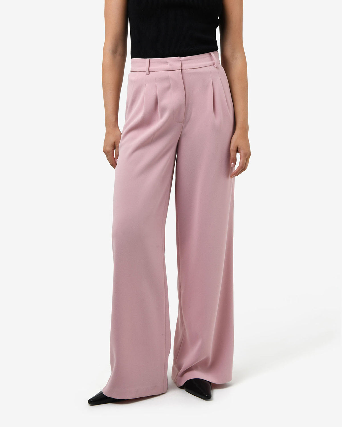 Rumy Wide Leg Tailored Pants in pink — close-up view
