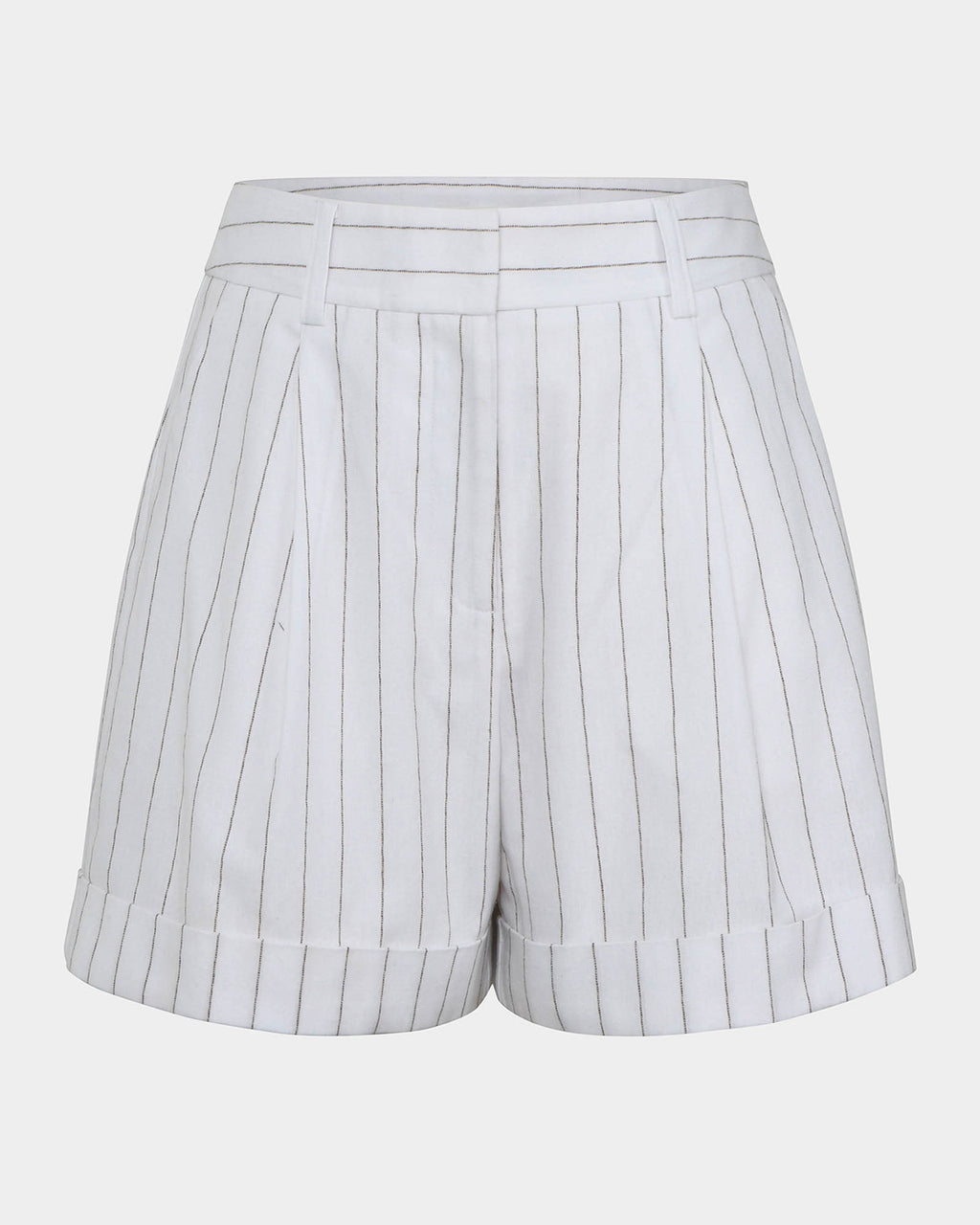 Ria Stripe Cotton Shorts in ivory brown — product-only view