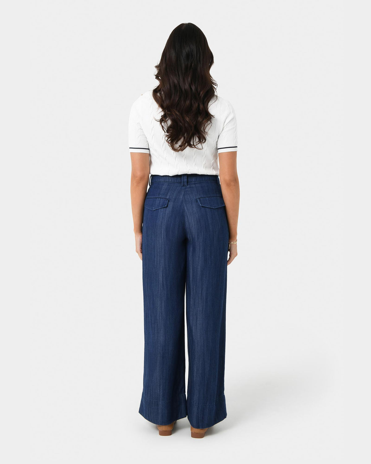 Kaley Lyocell Denim Trousers in indigo blue — back view