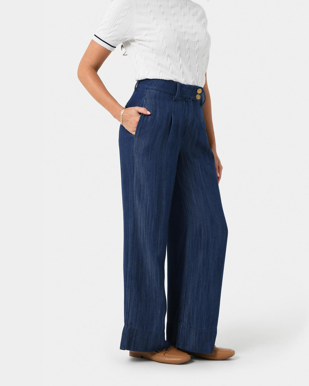 Kaley Lyocell Denim Trousers in indigo blue — side view