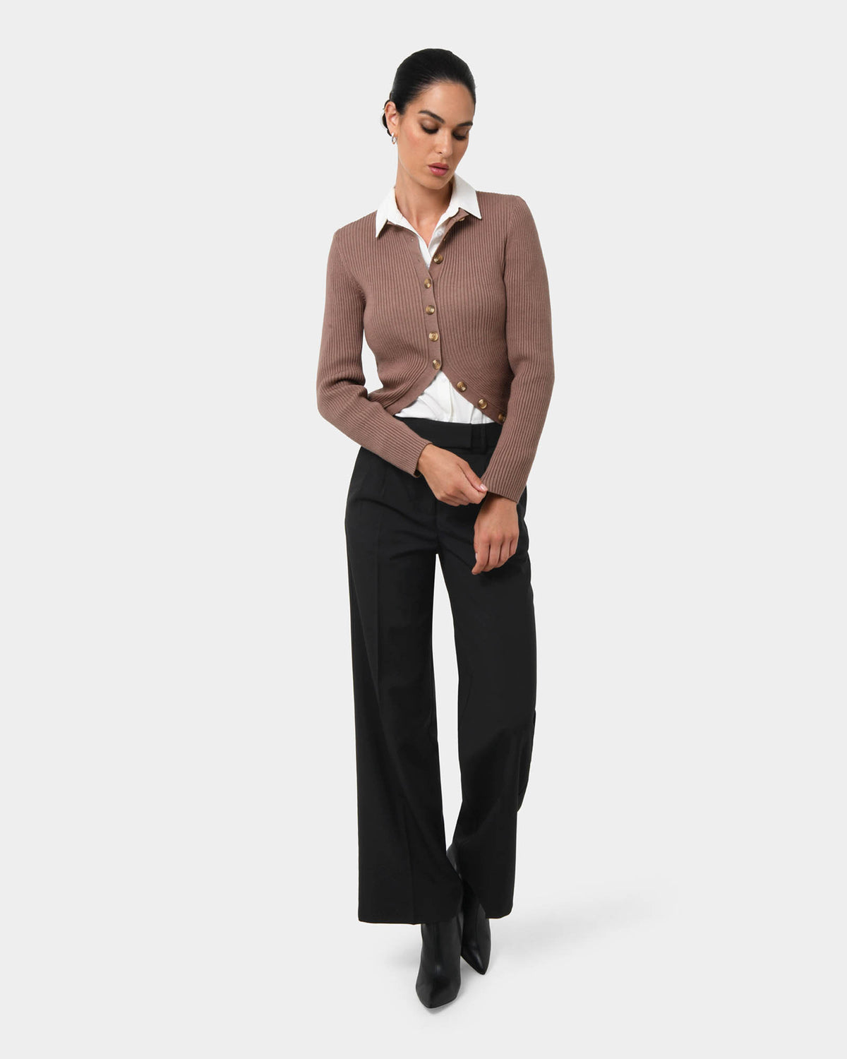Amera Wide Leg Tailored Pants in black — full-length view 2