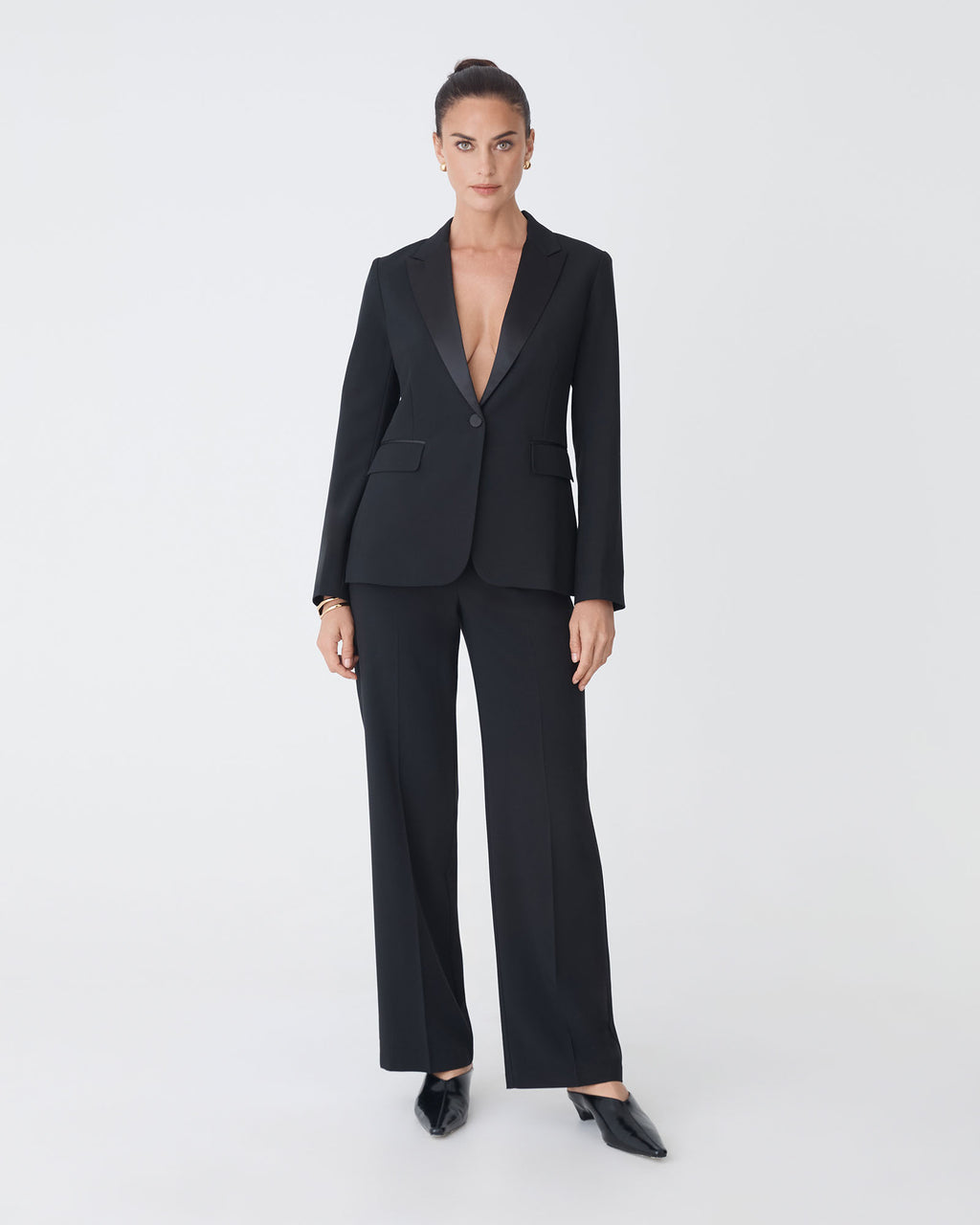 Eve Wide Leg Pants in black — full-length view 3