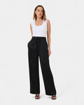 Louisa Wide Leg Satin Pants in black — full-length view
