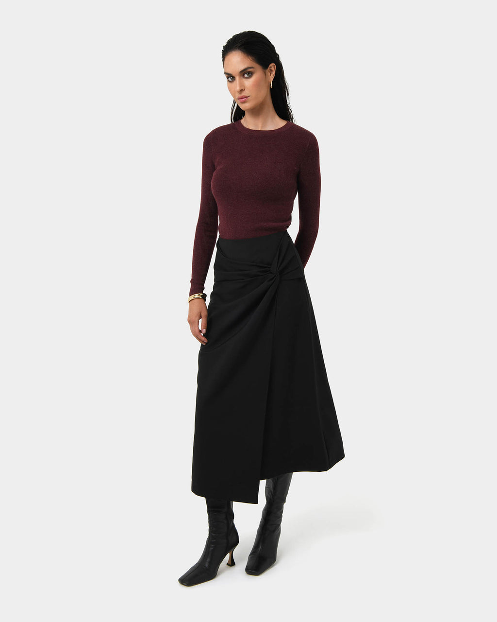 Amera Twist Midi Skirt in black — side view