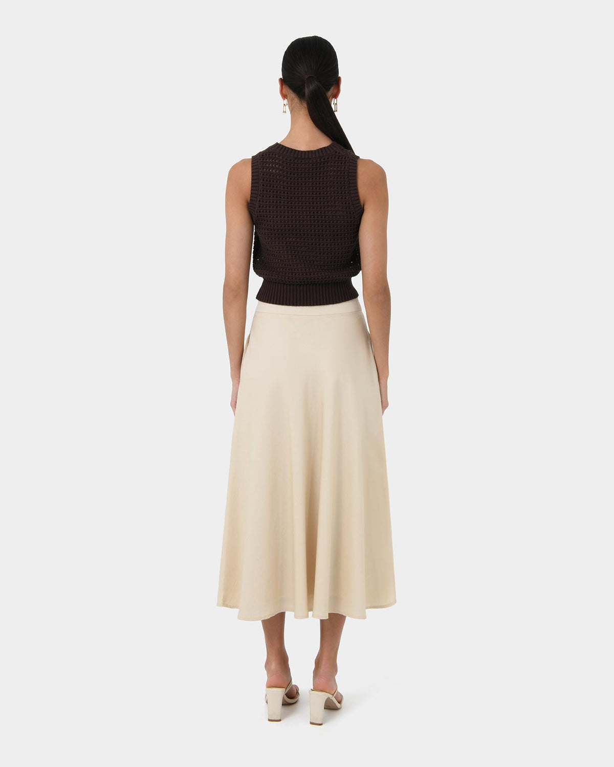 Aiya Bias Midi Skirt in light ecru — back view