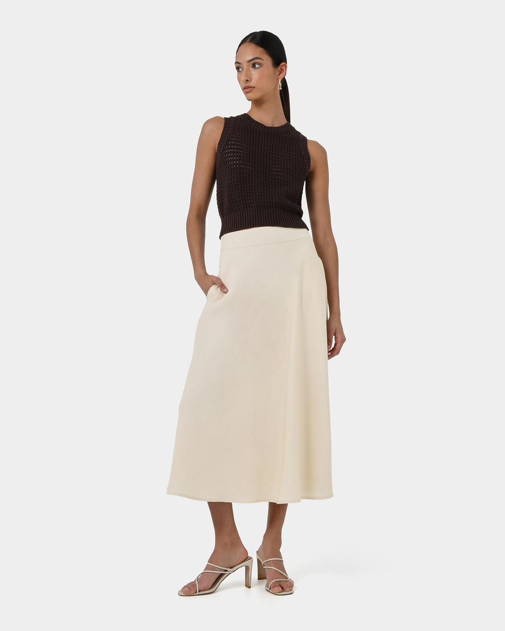 Aiya Bias Midi Skirt in light ecru — side view