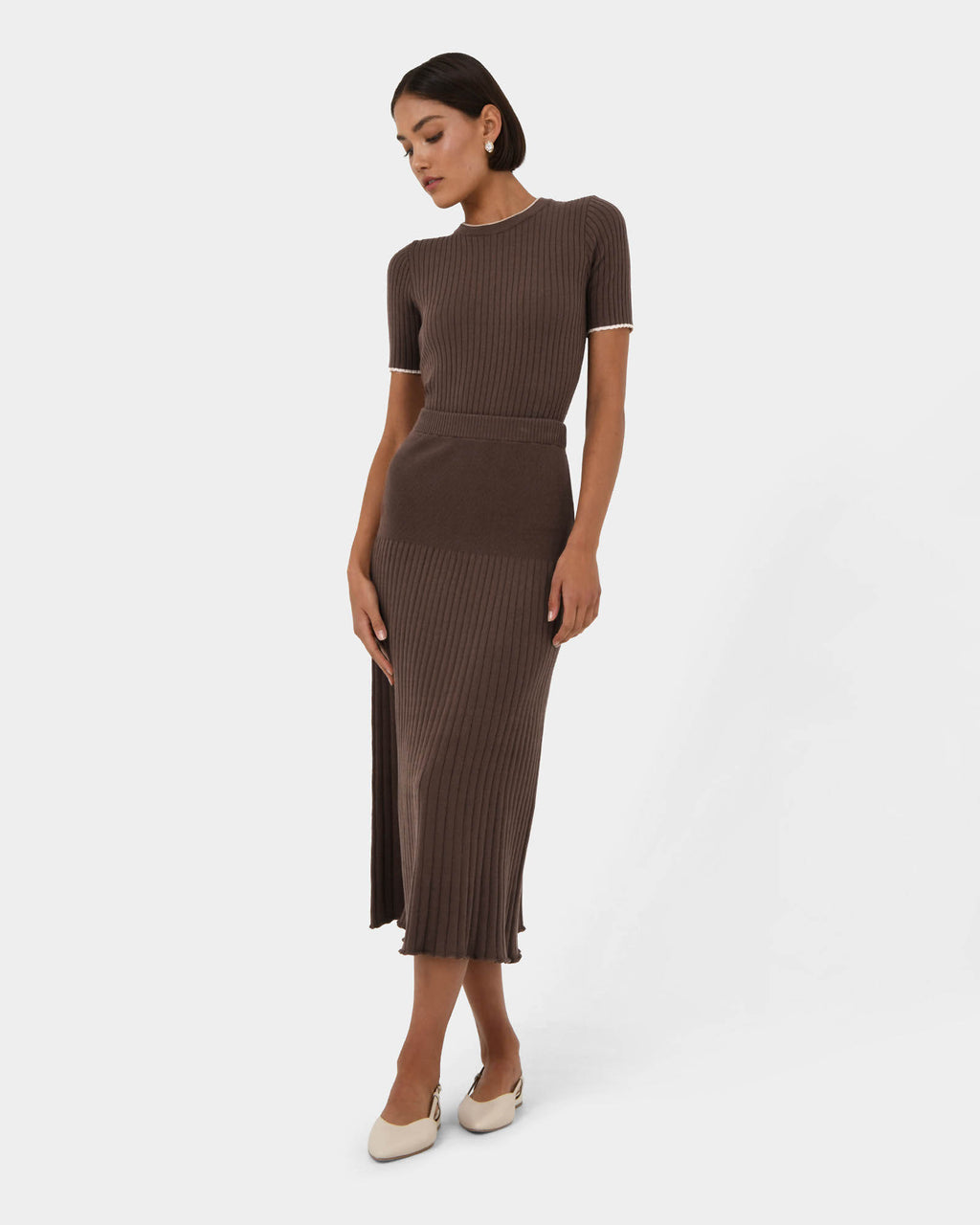Hanni Midi Knit Skirt in cocoa — side view