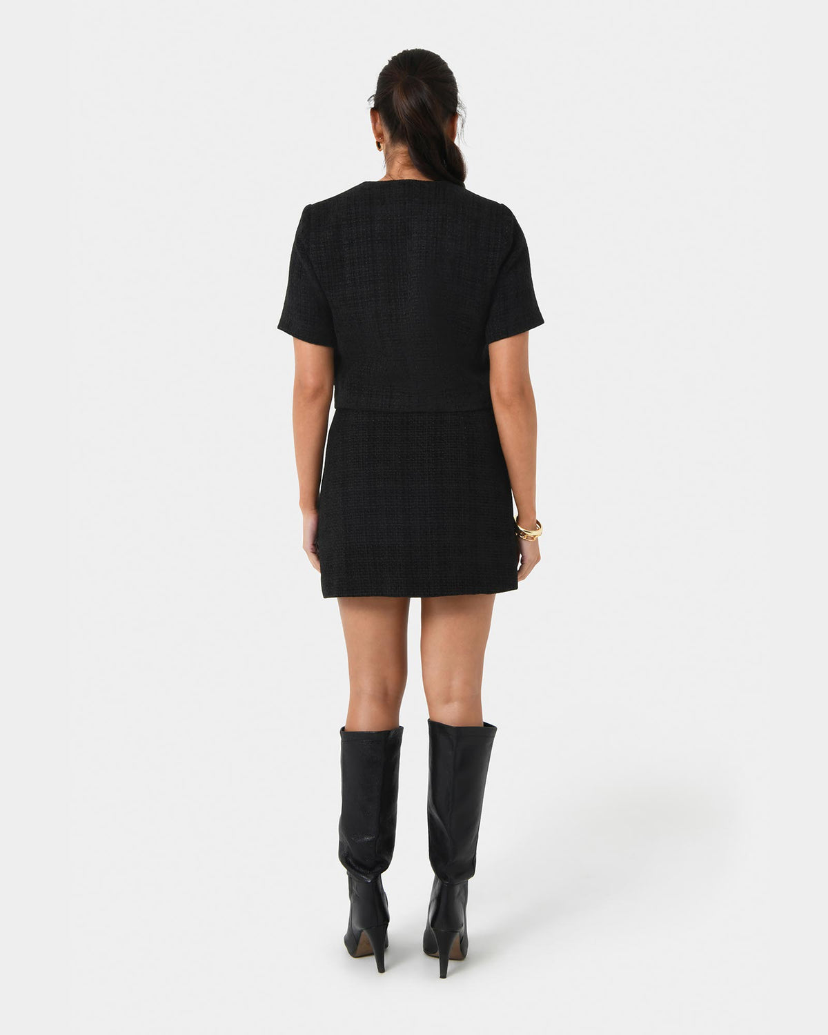 Carmen Tweed A-Line Skirt in black — back view