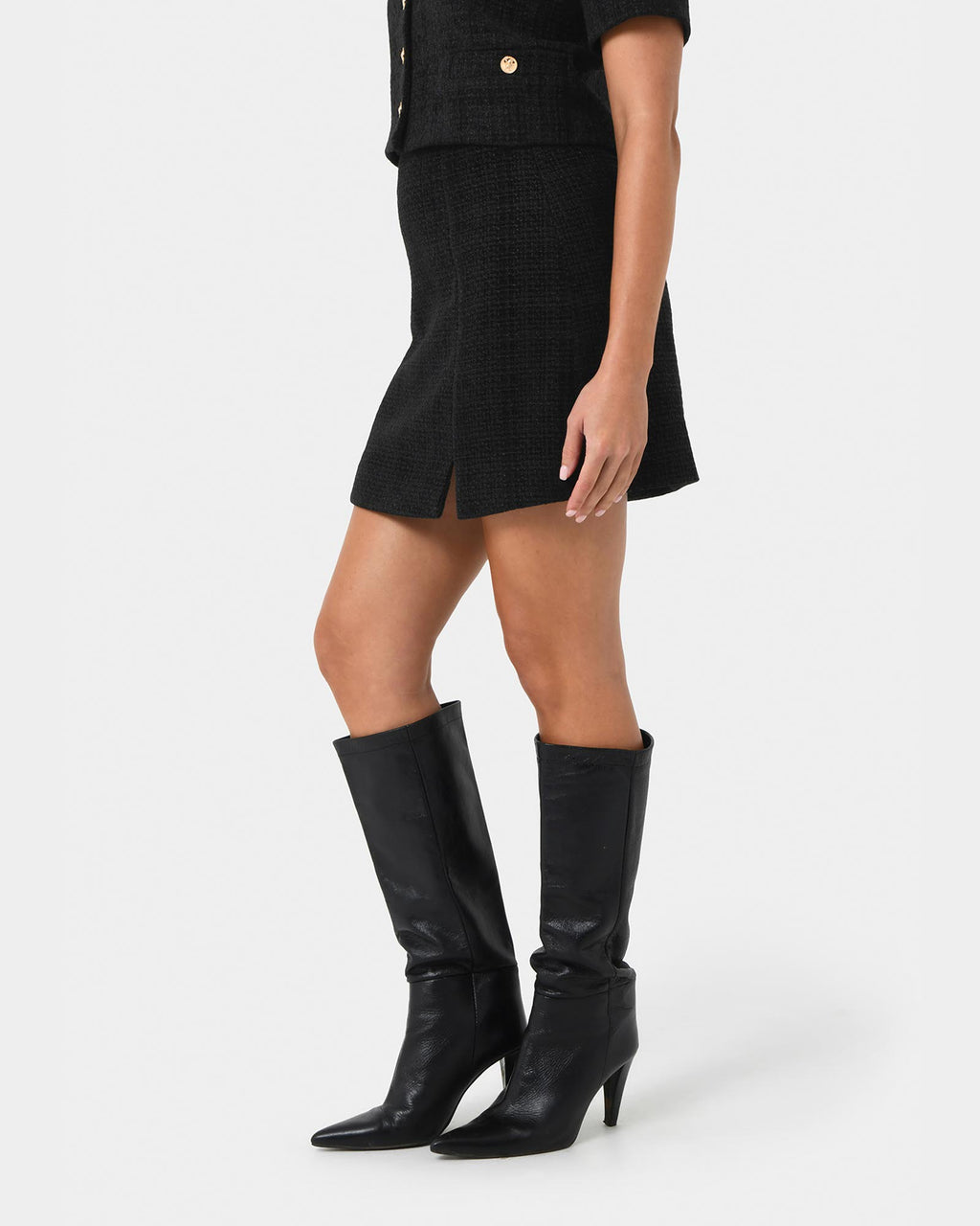 Carmen Tweed A-Line Skirt in black — side view