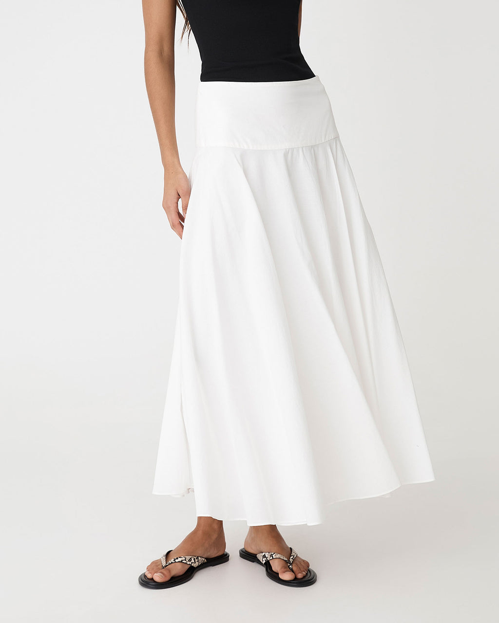 Deb Cotton Midi Full Skirt in ivory — close-up view