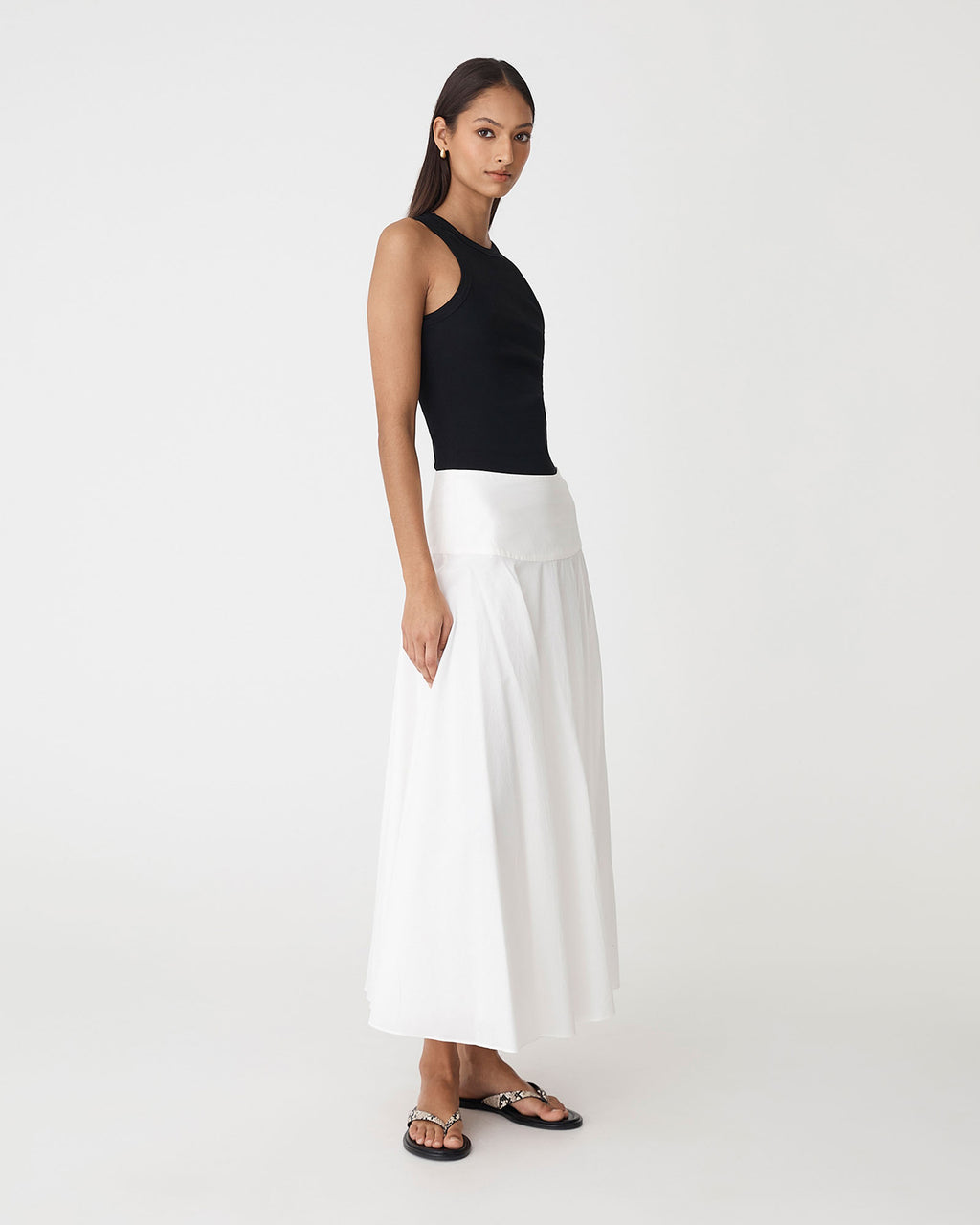 Deb Cotton Midi Full Skirt in ivory — side view