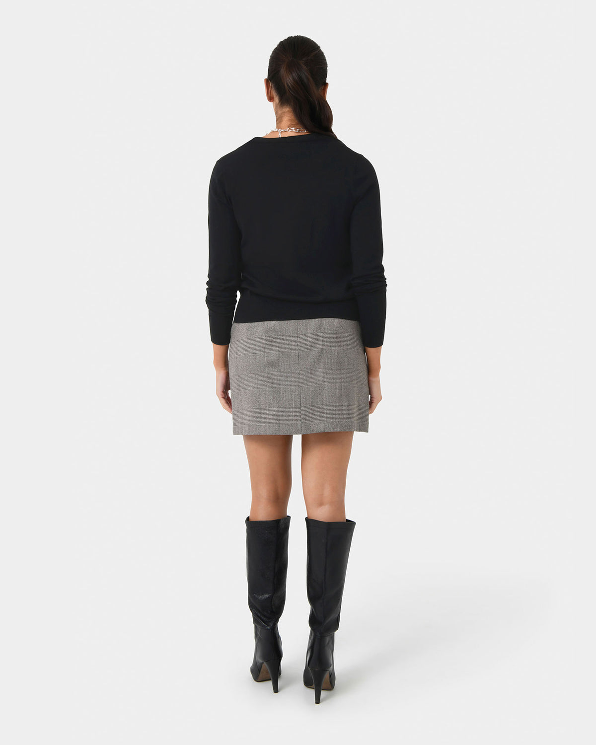 Kai Check Mini Skirt in beige black — back view