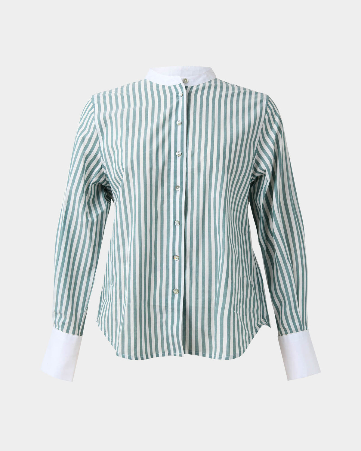 Melie Cotton Stripe Shirt in mint stripe — product-only view