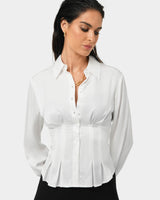 Paige Gathered Shirt in ivory — close-up view