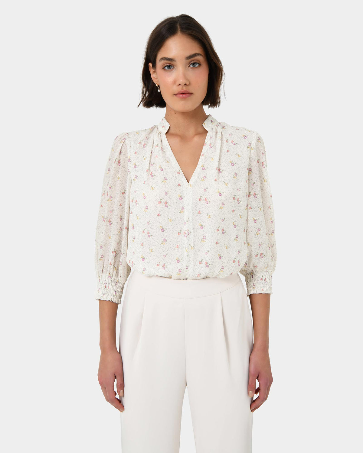 Etta Floral Printed Blouse in floral print — close-up view