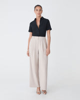 Morgan Short Sleeve Cuff Shirt in black — full-length view
