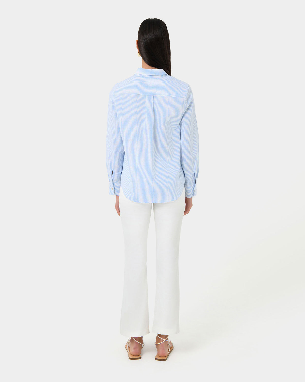 Sam Linen Relaxed Shirt in blue stripe — back view
