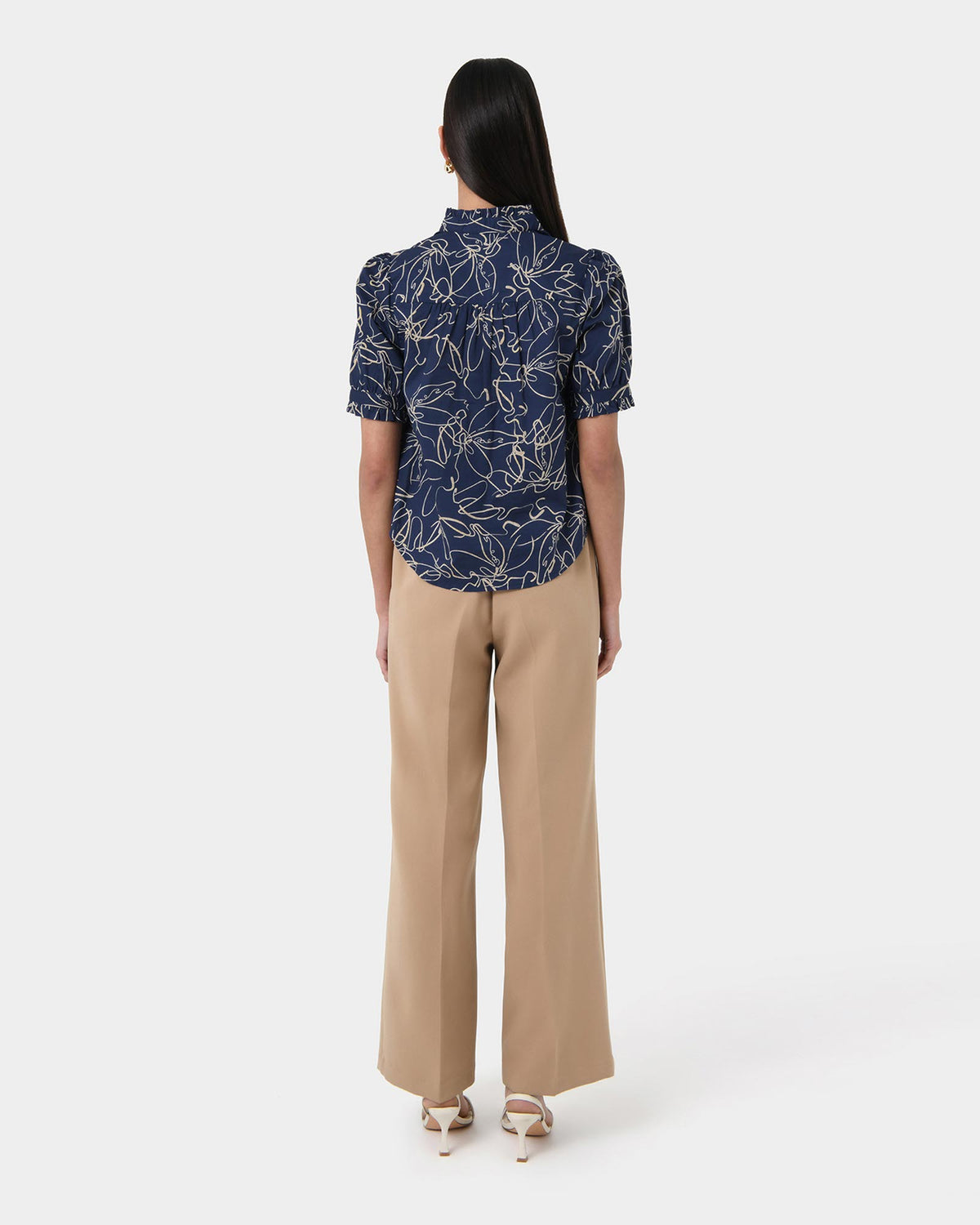 Leen Gathered Blouse in organic navy — view 3