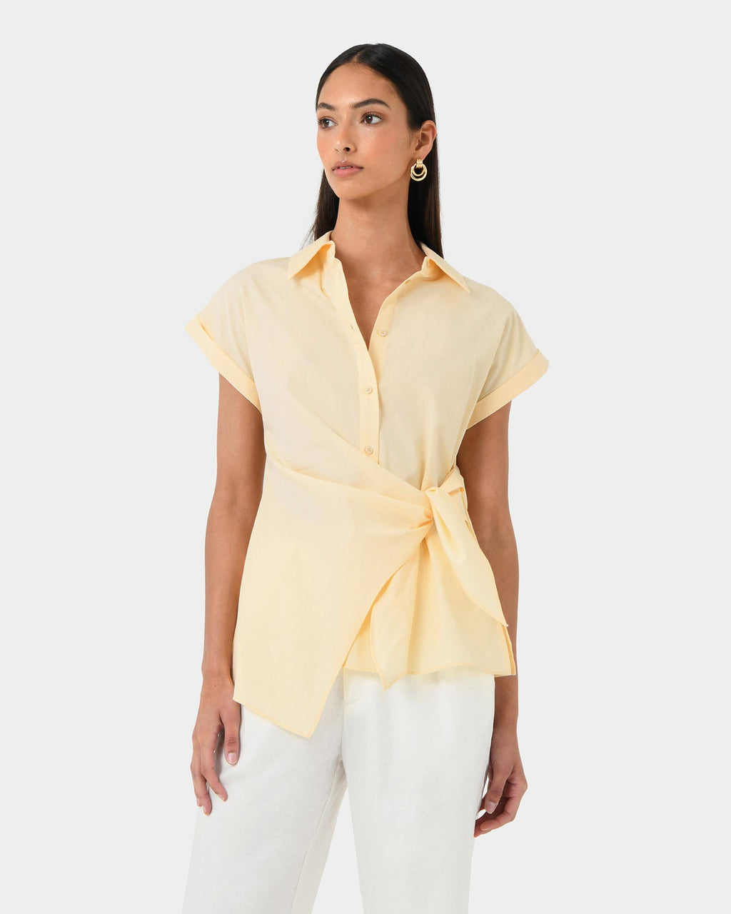 Zalia Tie Button Shirt in butter — view 2