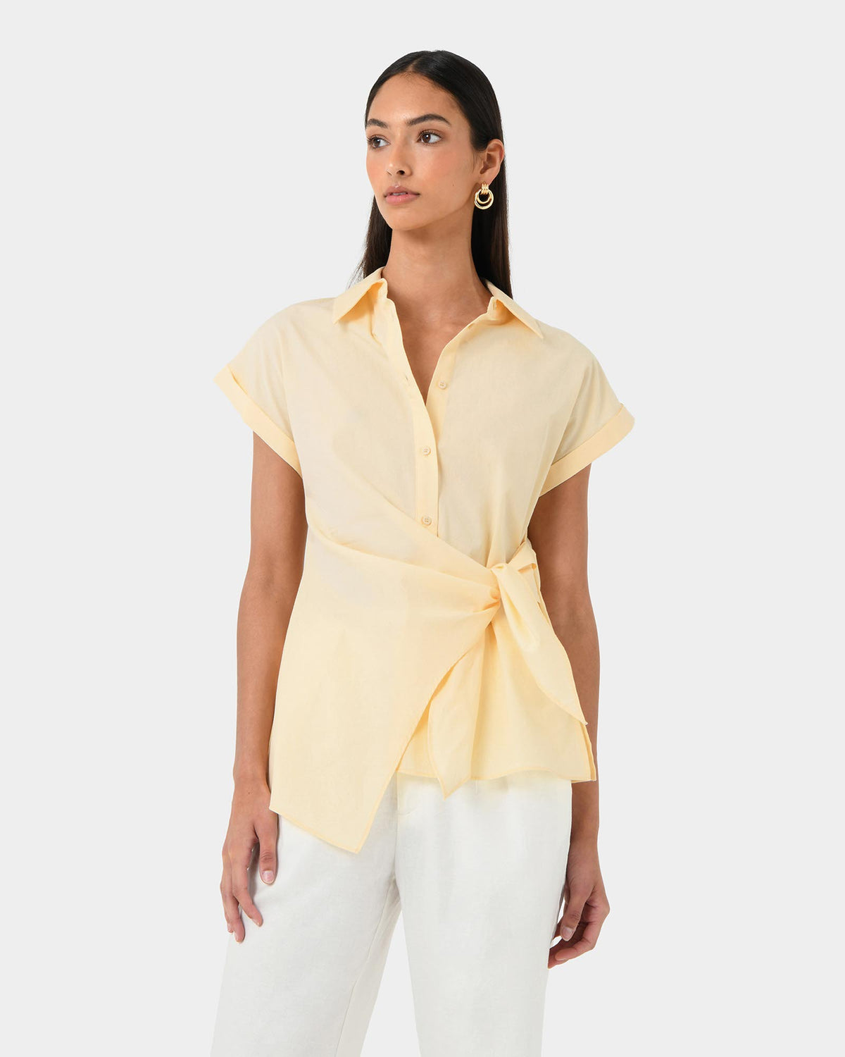 Zalia Tie Button Shirt in butter — view 2