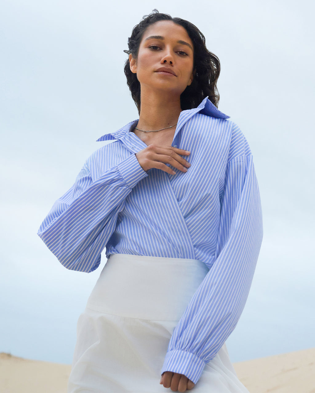 Piper Stripe Shirt in blue ivory — alternate view